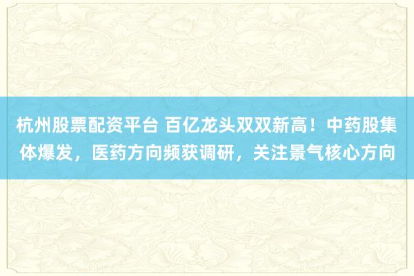 杭州股票配资平台 百亿龙头双双新高！中药股集体爆发，医药方向频获调研，关注景气核心方向